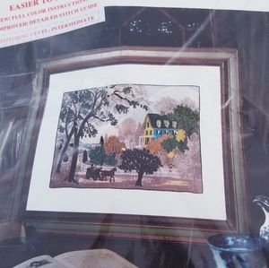 Vintage Currier & Ives Spring Blossoms Crewl kit